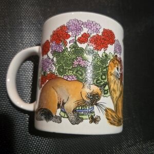 Vintage Dunoon SOPHISTICATS Fine Bone China Mug by Sue Scullard Cats Flowers